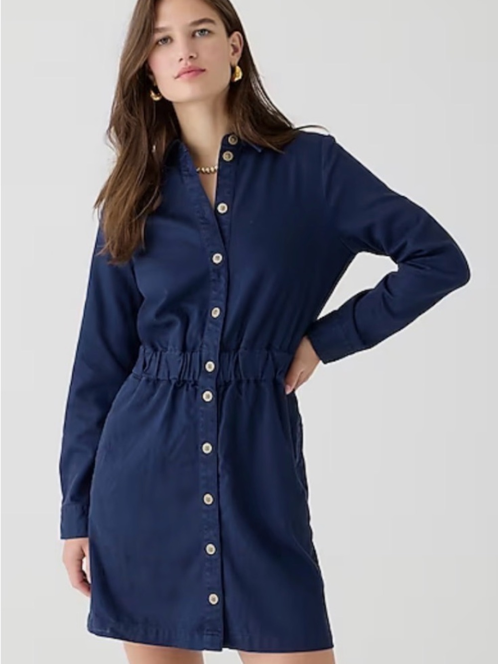 J. Crew Navy Button-Front Shirt Dress